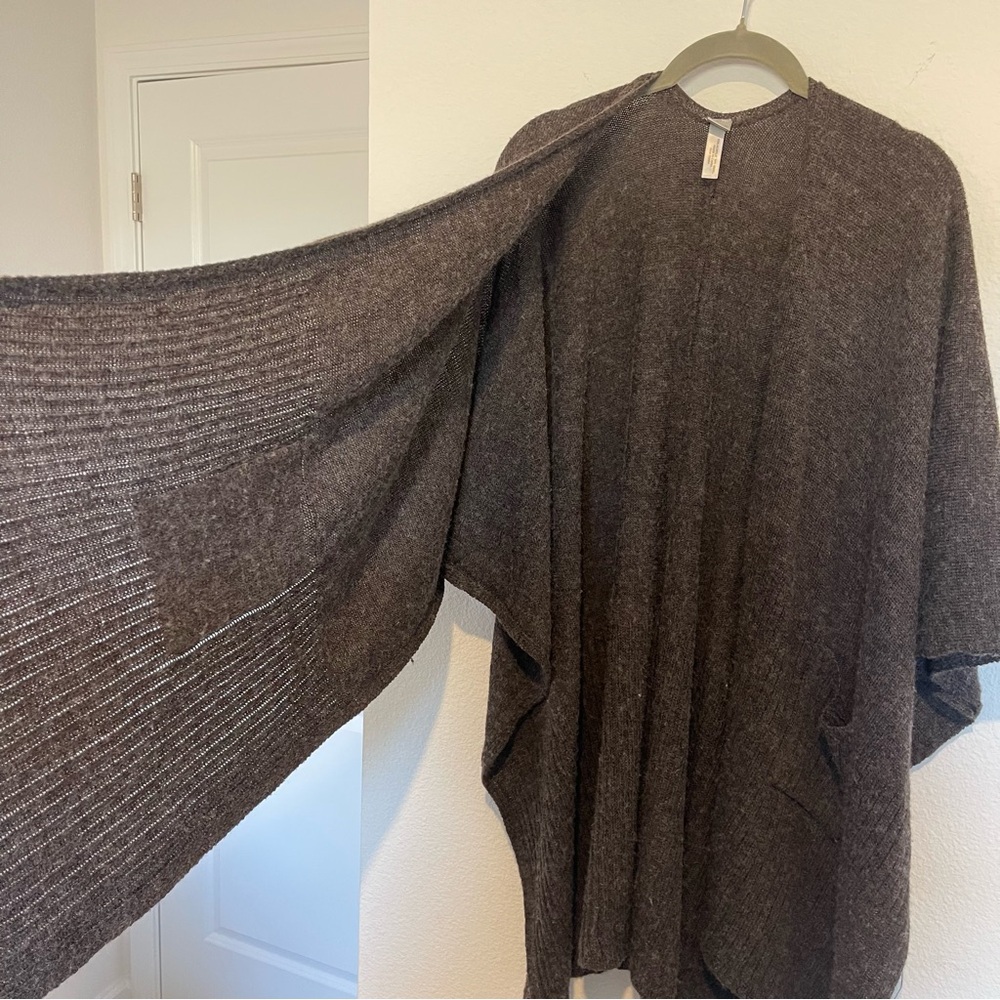 Chicos Wool Blend Poncho Sweater One Size Chocolate Brown Cozy Warm Lagenlook - Picture 12 of 13